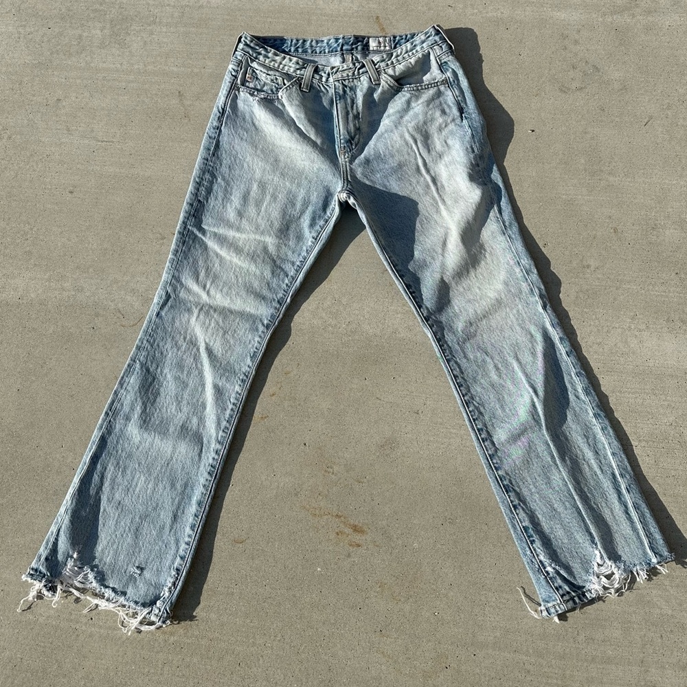 AG Light Wash Distressed Mid Rise Flare Jeans Size 27